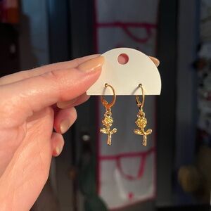 Gold Rose Charm Hoop Earrings for Women